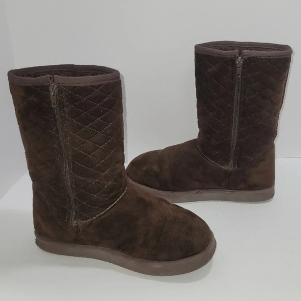 Hot Cakes Brown Quilted Winter Boots 8 Faux Suede Warm Lining Cozy Cabincore Y2K